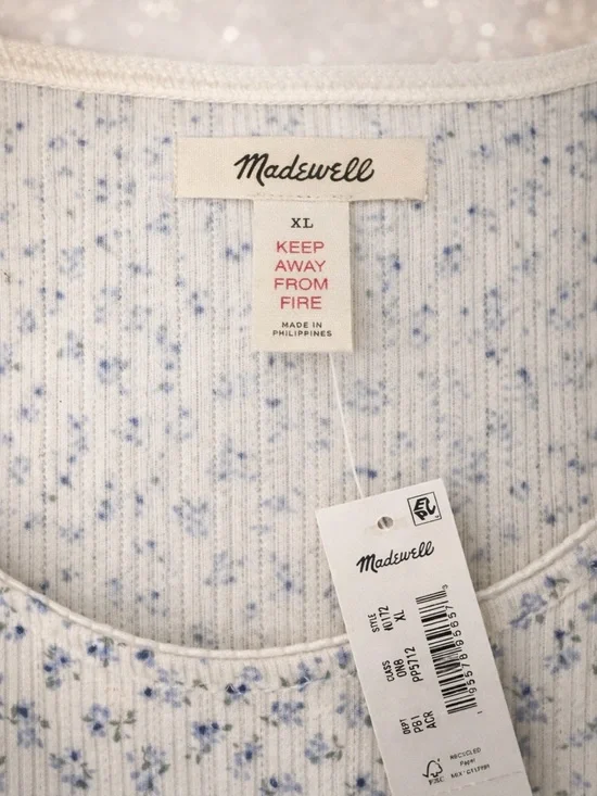 Madewell Floral Ribbed Knit Top Size XL NWT Soft Stretch Cottagecore - Picture 4 of 6